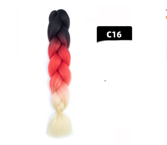 Peluca de seda africana de alta temperatura con fibra química y trenza grande en color degradado
