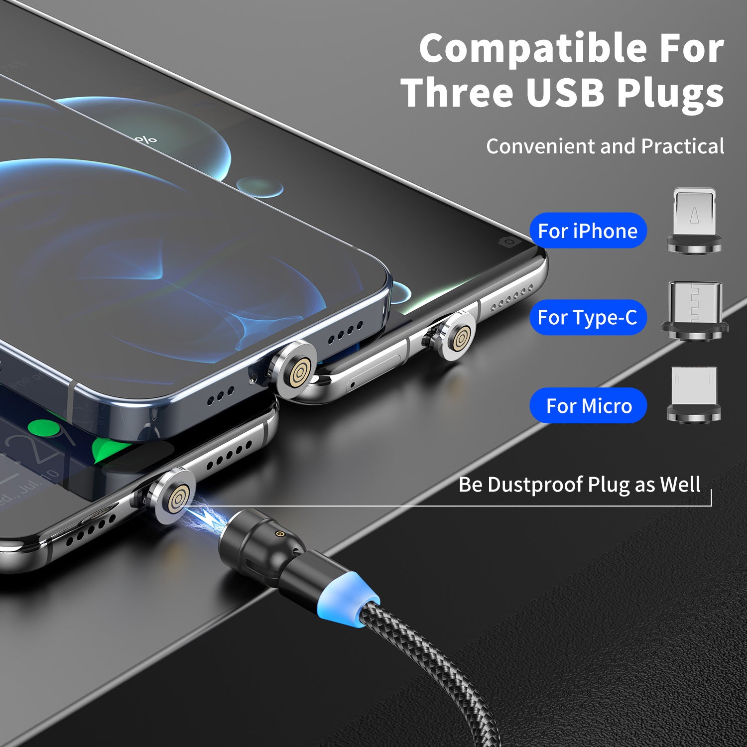 Cable de datos magnético tres en uno para cargar teléfonos móviles