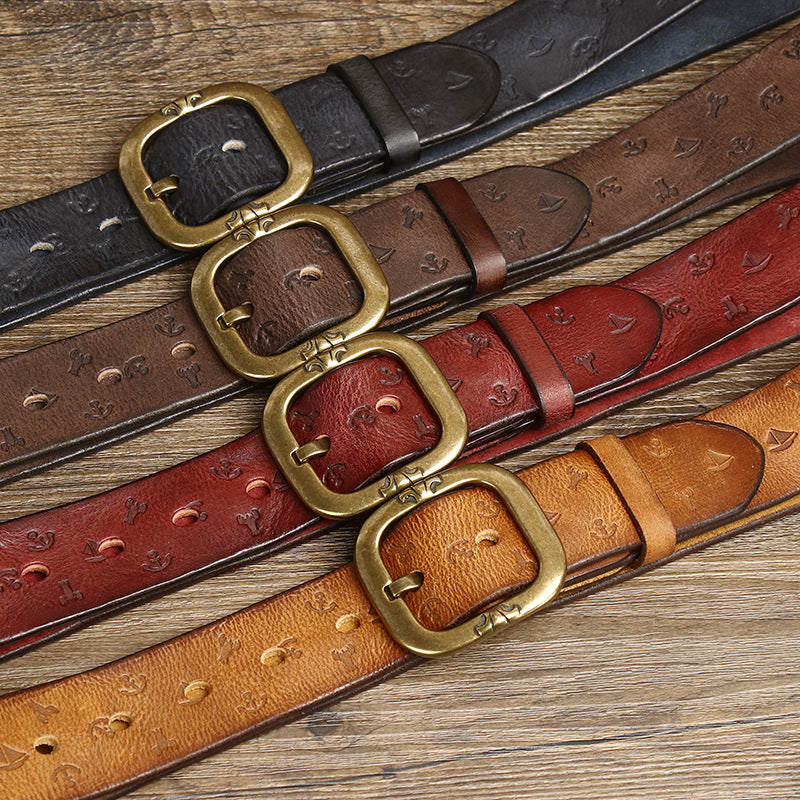 Cinturón de cuero con estampado de estilo coreano para hombre