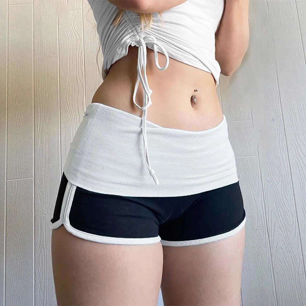 Shorts deportivos de cintura baja, sexys y atrevidos para mujer en color contrastante