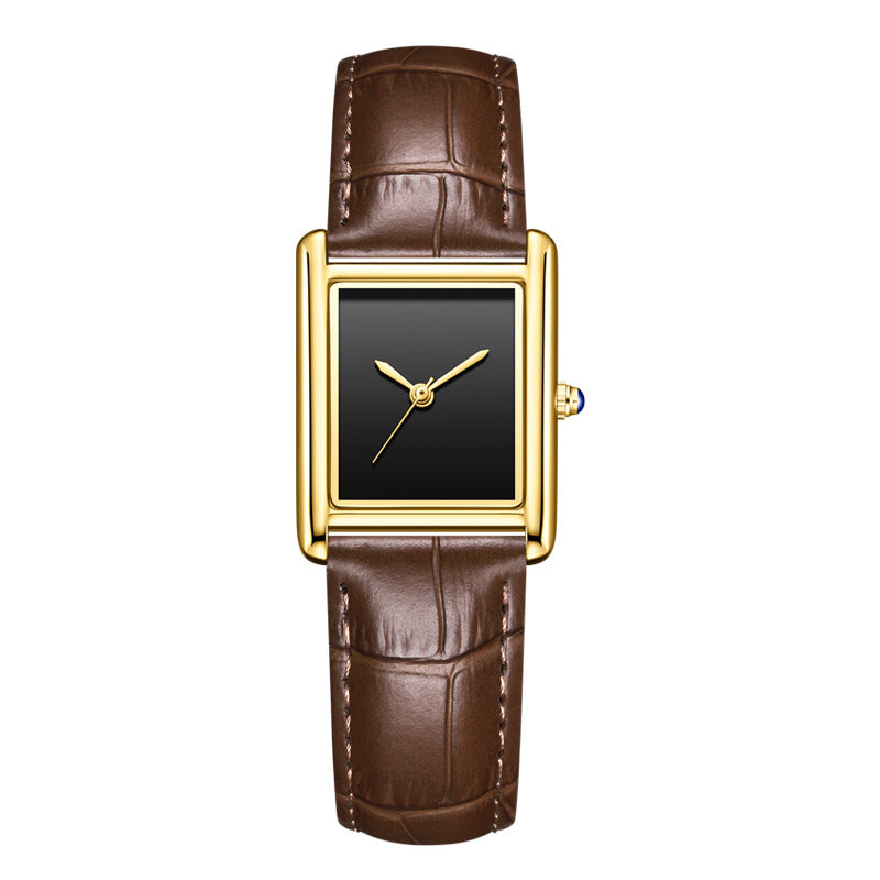 Reloj de pulsera de cuero para parejas, sencillo, cuadrado, para estudiantes, resistente al agua.
