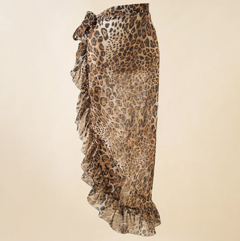 Falda de playa con estampado de leopardo para mujer