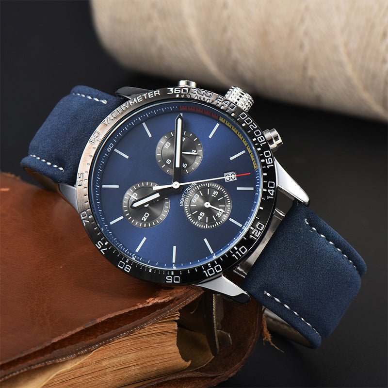 Reloj de cuarzo con correa de cuero y calendario de moda para hombre