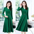 Autumn Longsleeve Kneelength Vneck Maxi Dress