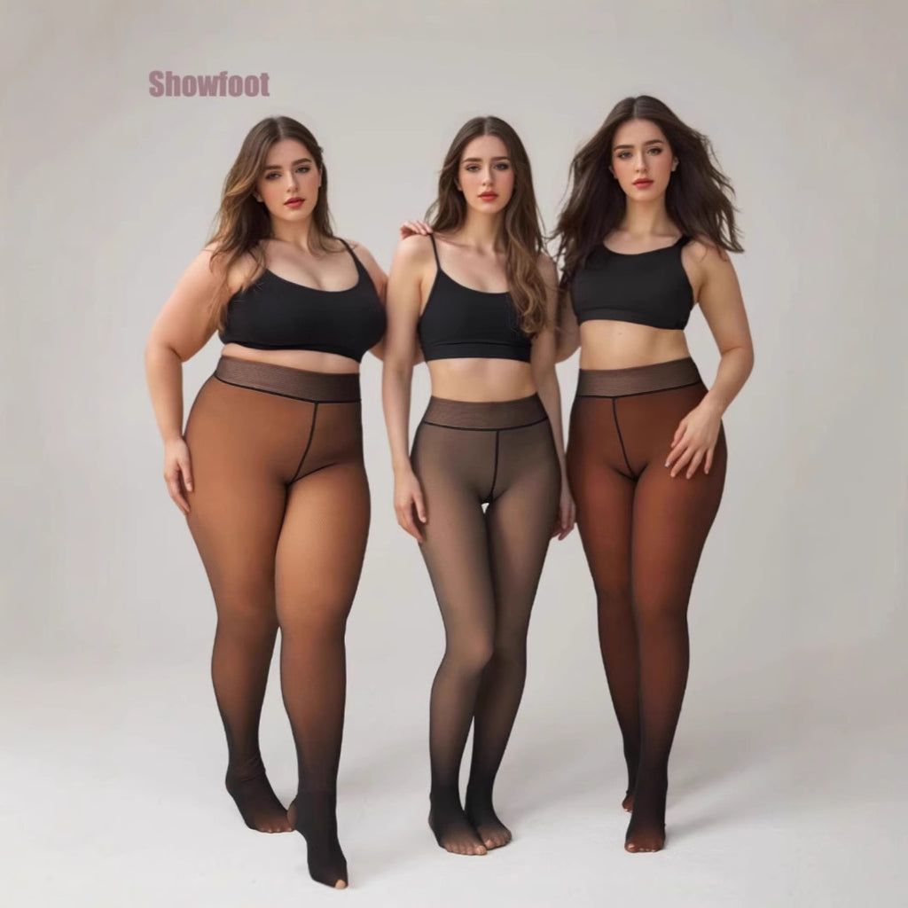 Leggings negros transparentes con forro polar de talla grande
