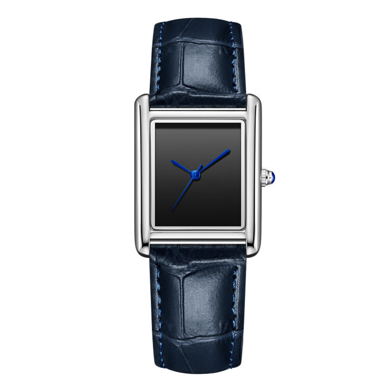Reloj de pulsera de cuero para parejas, sencillo, cuadrado, para estudiantes, resistente al agua.