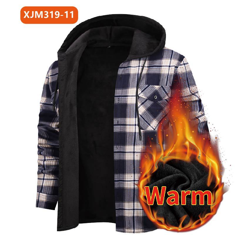 Mens FleeceLined Thickened Hooded Shirt
