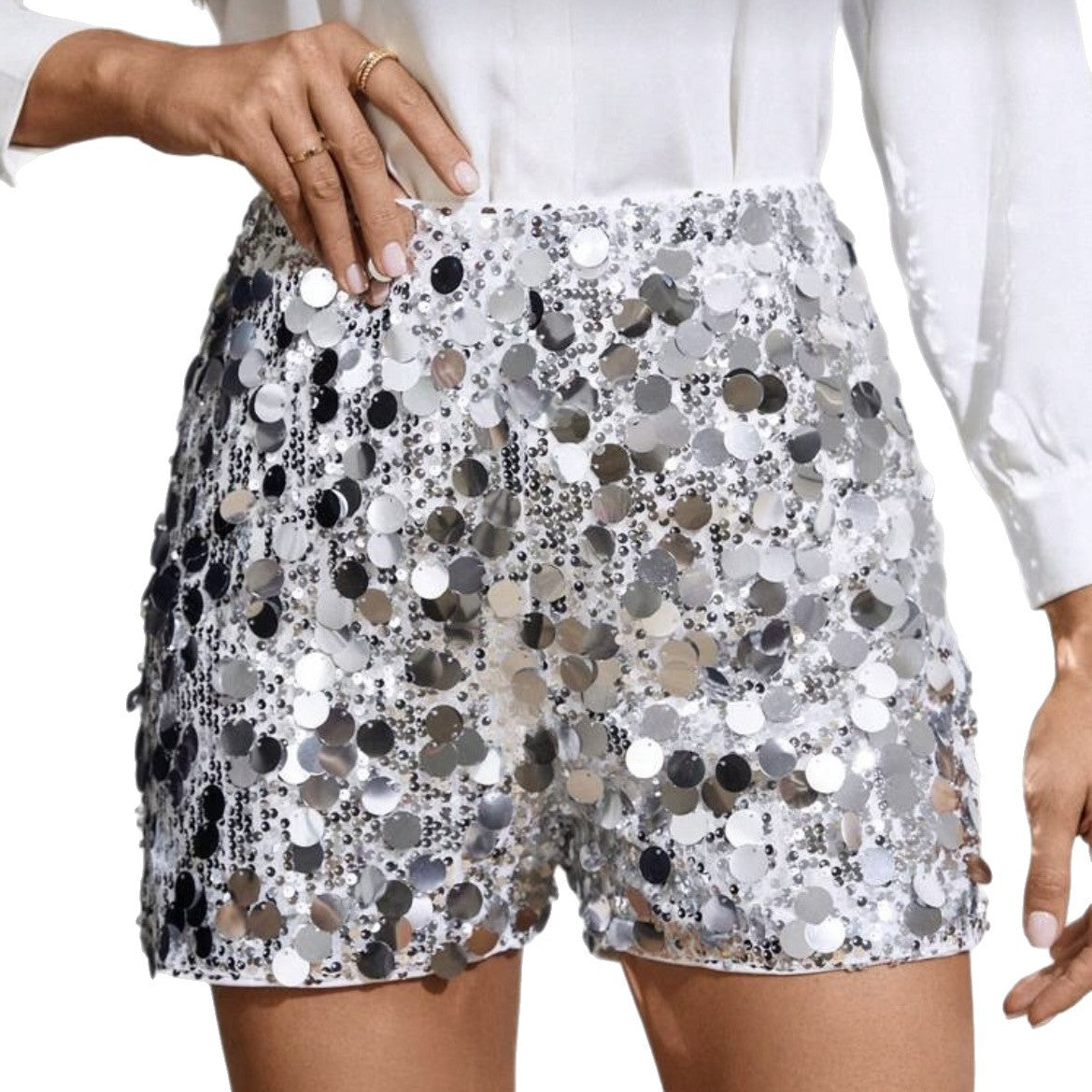 Pantalones cortos con cuentas y lentejuelas para discoteca de mujer