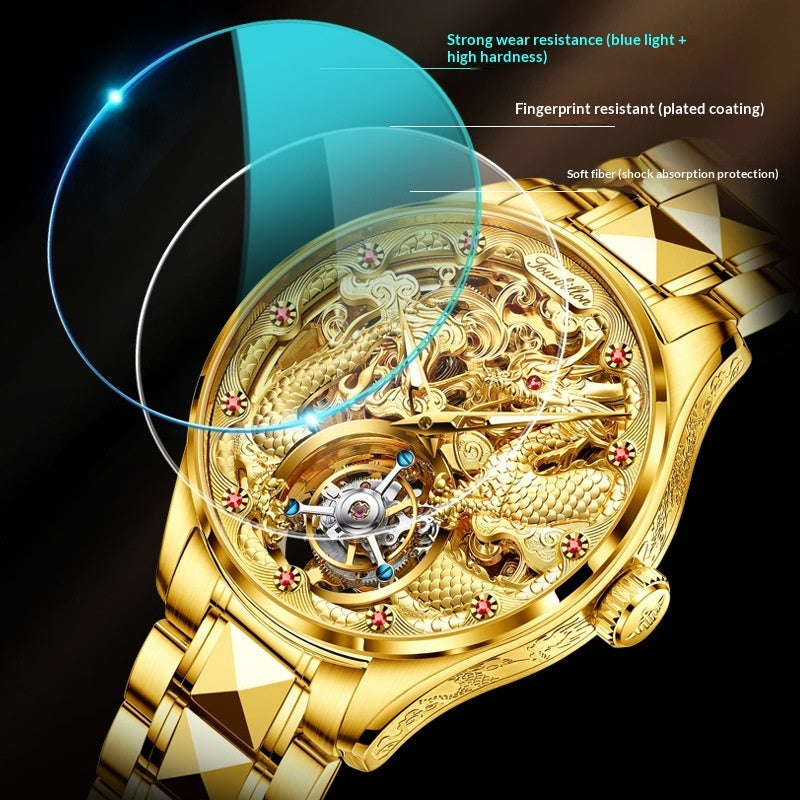 Reloj de lujo dorado resistente al agua para hombre con tourbillon