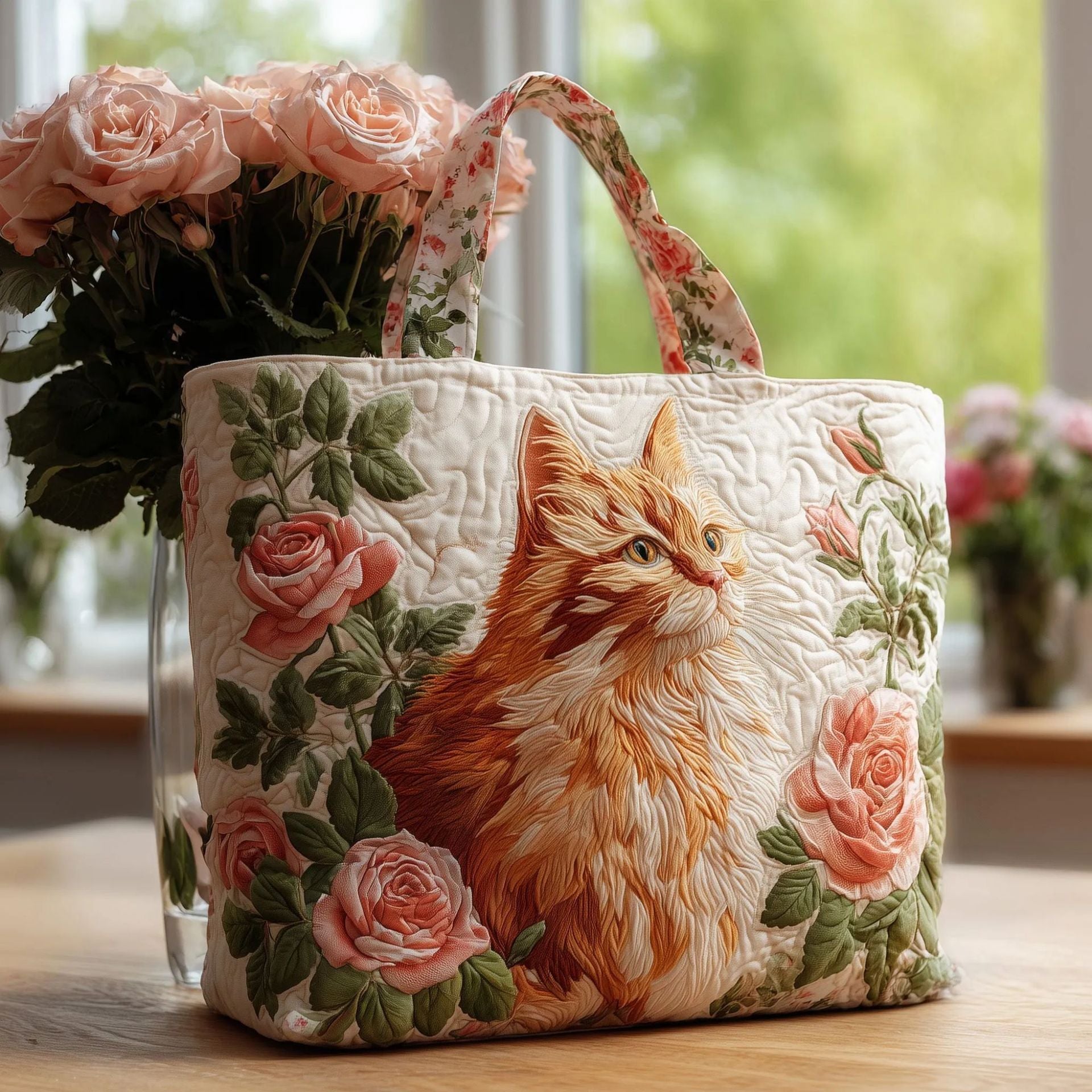 Bolso tote creativo de gran capacidad con impresión digital y bordado acolchado.