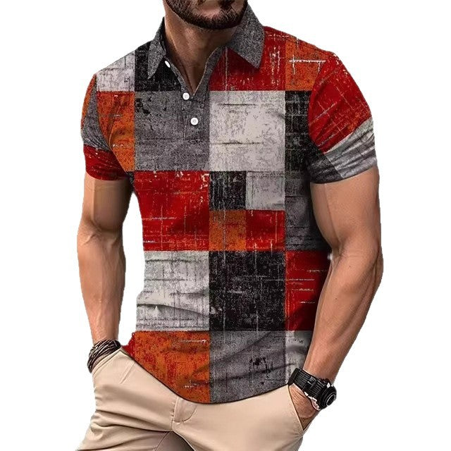 Mens Casual Printed Striped Polo Shirt