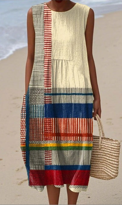 Vestido elegante estampado sin mangas para mujer