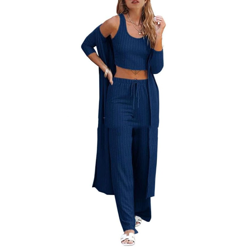 Conjunto de ropa de estar por casa para mujer de tres piezas: chaleco, pantalón y bata
