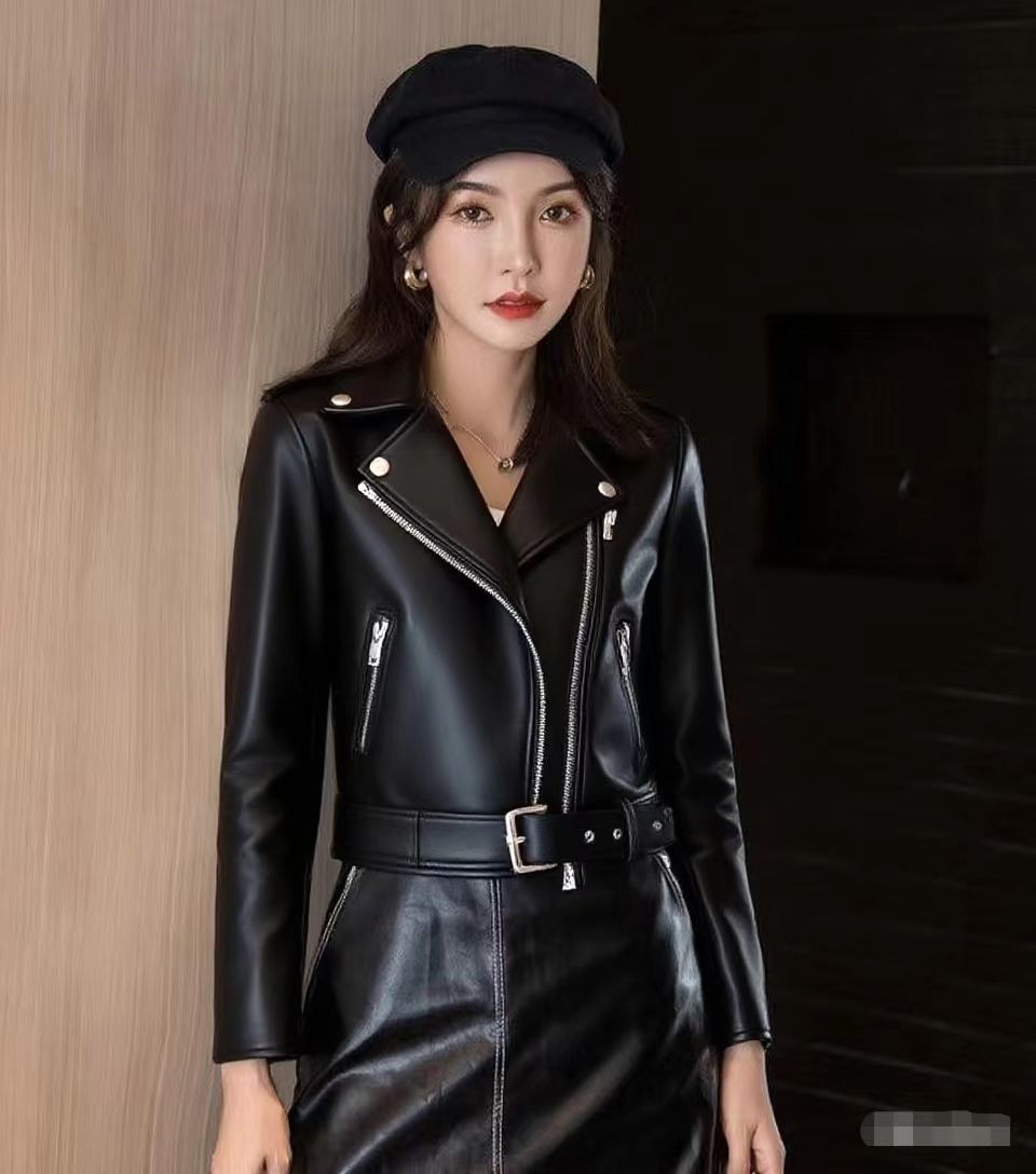 Chaqueta de cuero de moda para mujer, abrigo ajustado