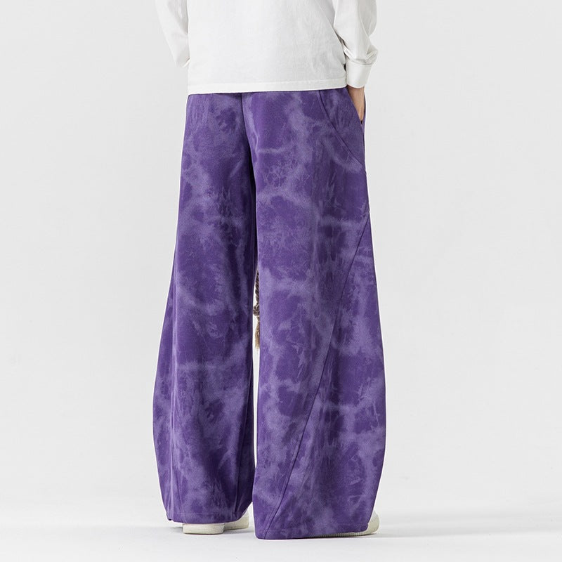 Pantalones deportivos casuales tie-dye estilo japonés-hongkonés para hombre, talla grande