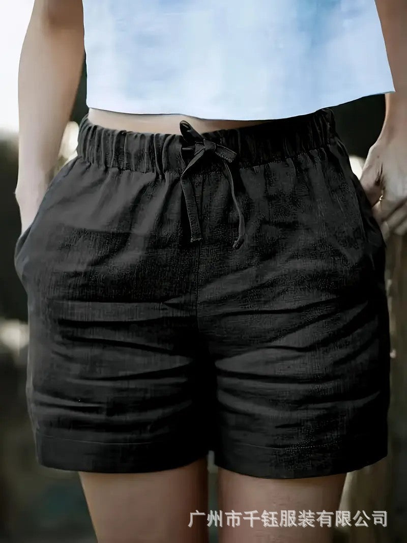 Women's High-Waist Casual Shorts With Elastic Drawstring Waistband
