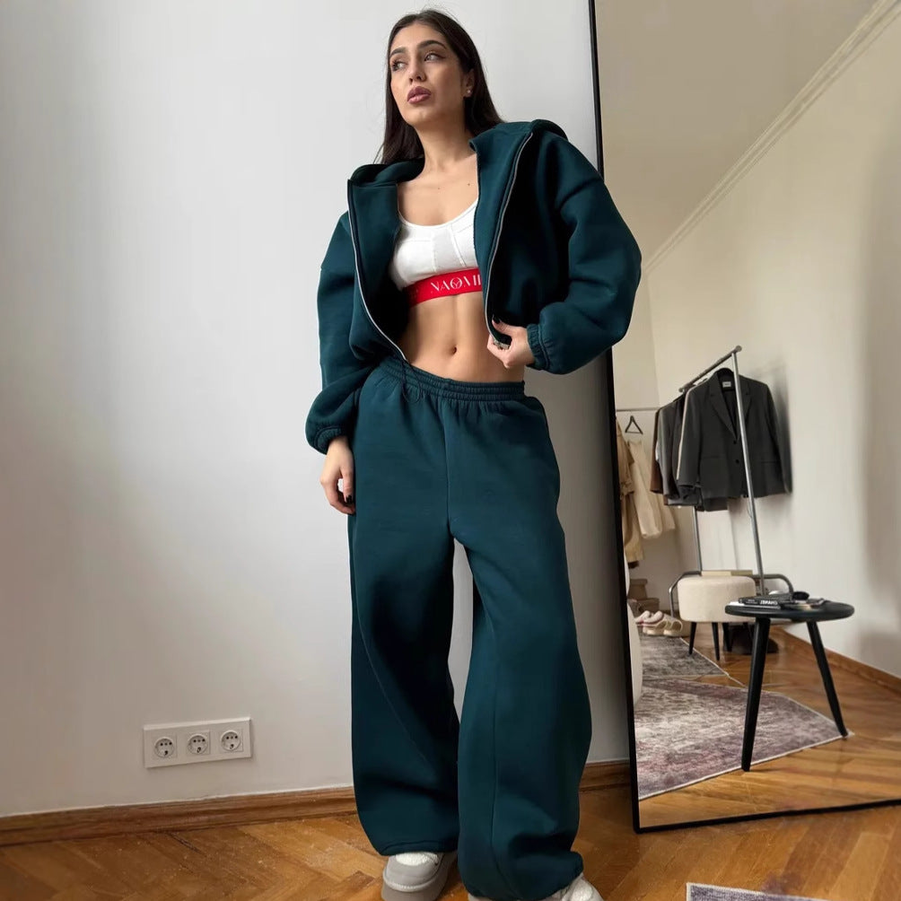Conjunto informal para mujer: cárdigan de manga larga con cremallera y sudadera con capucha