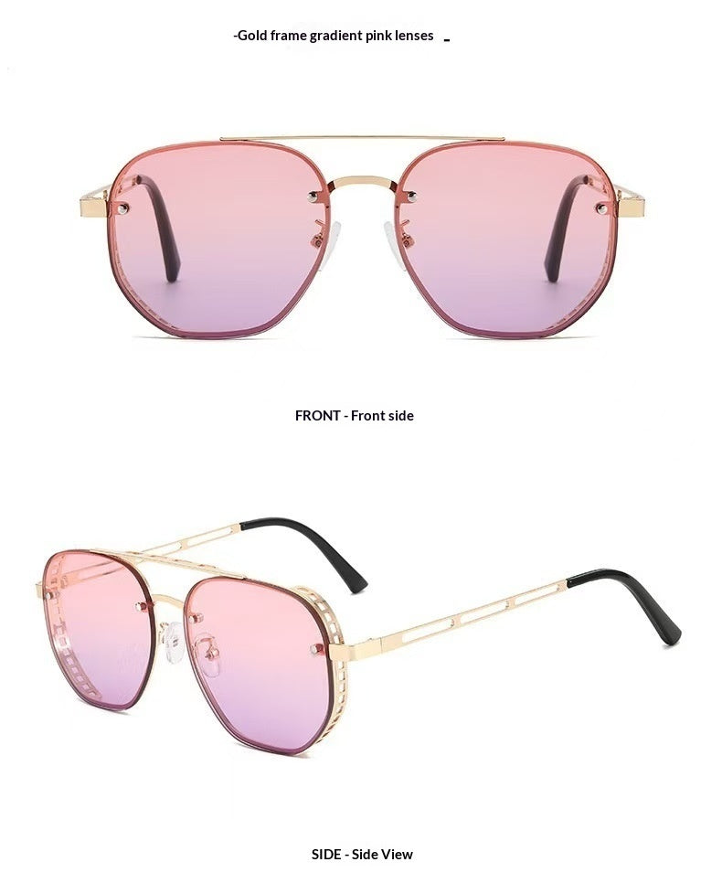 Retro Double-bridge Hollow-out Metal Sunglasses With A Premium, High-end Look