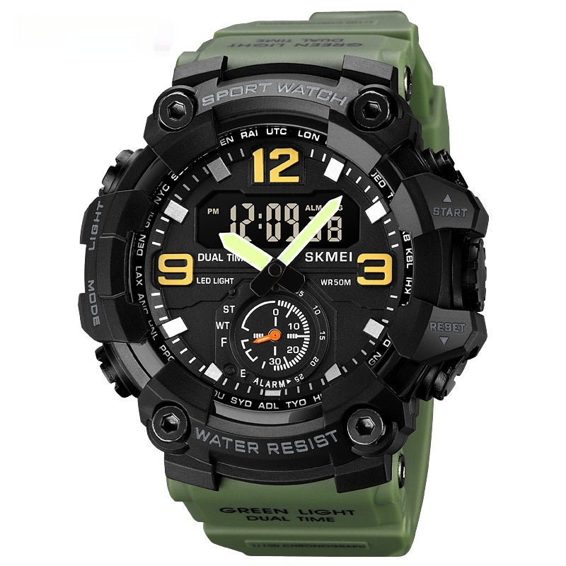 Reloj electrónico deportivo multifuncional de doble movimiento para hombre