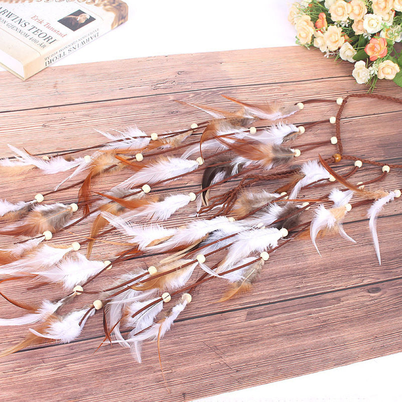 Diadema de plumas largas bohemia, accesorio para el cabello con plumas