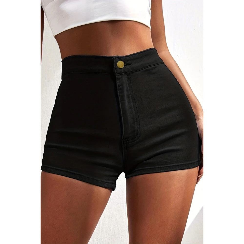 Pantalones cortos de mezclilla para mujer, de cintura alta, adelgazantes, elásticos y ajustados con un diseño ceñido al cuerpo.