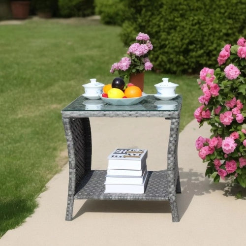 Muebles de exterior para patio, 1 mesa de centro con vidrio templado transparente