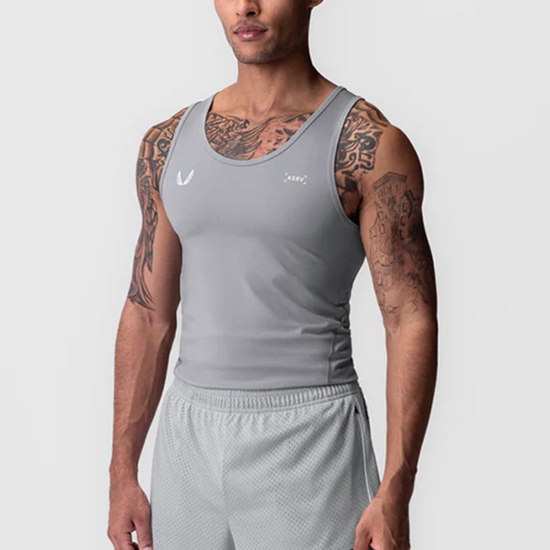 Camiseta deportiva de verano para hombre, estilo americano, de seda de leche, de secado rápido y muy elástica, sin mangas