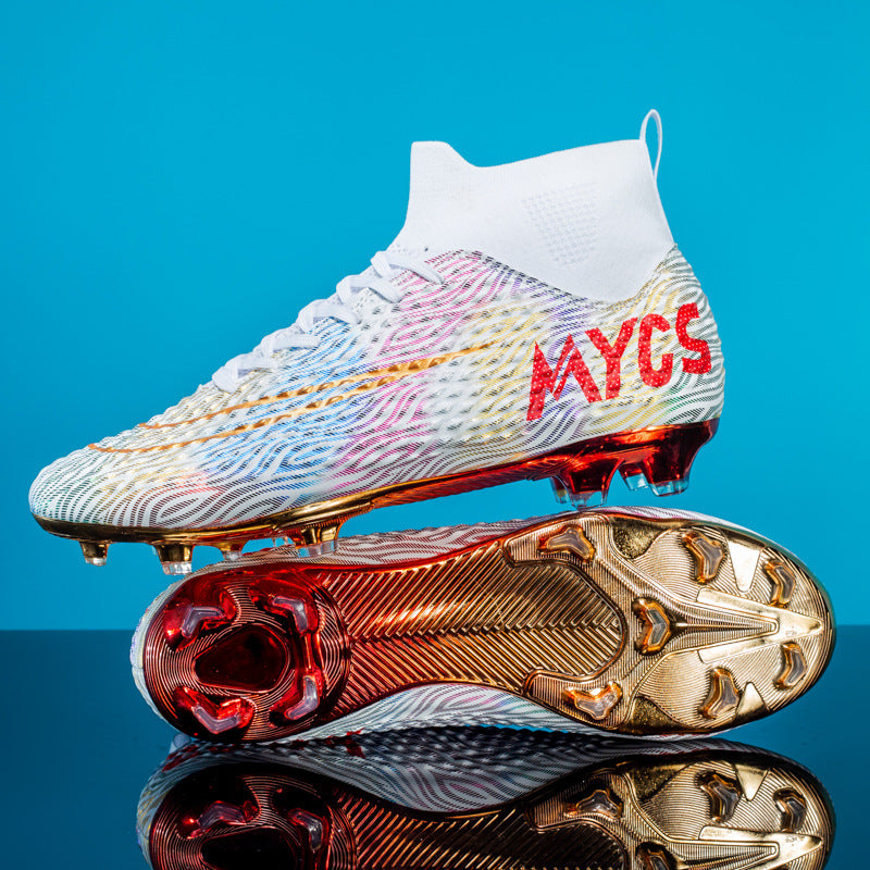 Zapatos de fútbol de caña alta con suela dorada para entrenamiento al aire libre para hombre