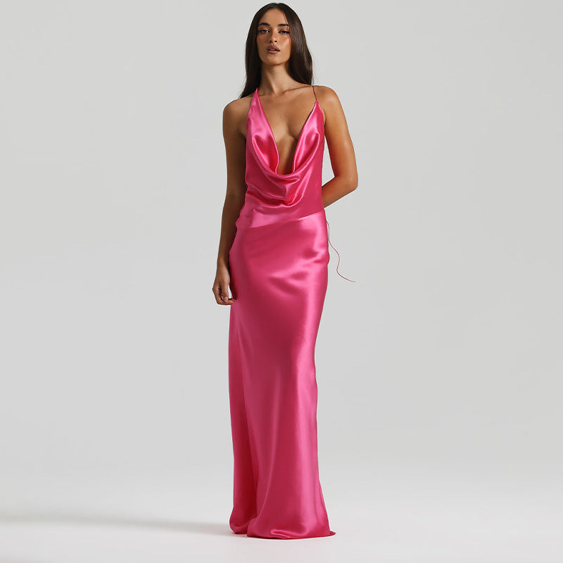 Vestido ajustado con cuello halter, cordones y escote en V para mujer