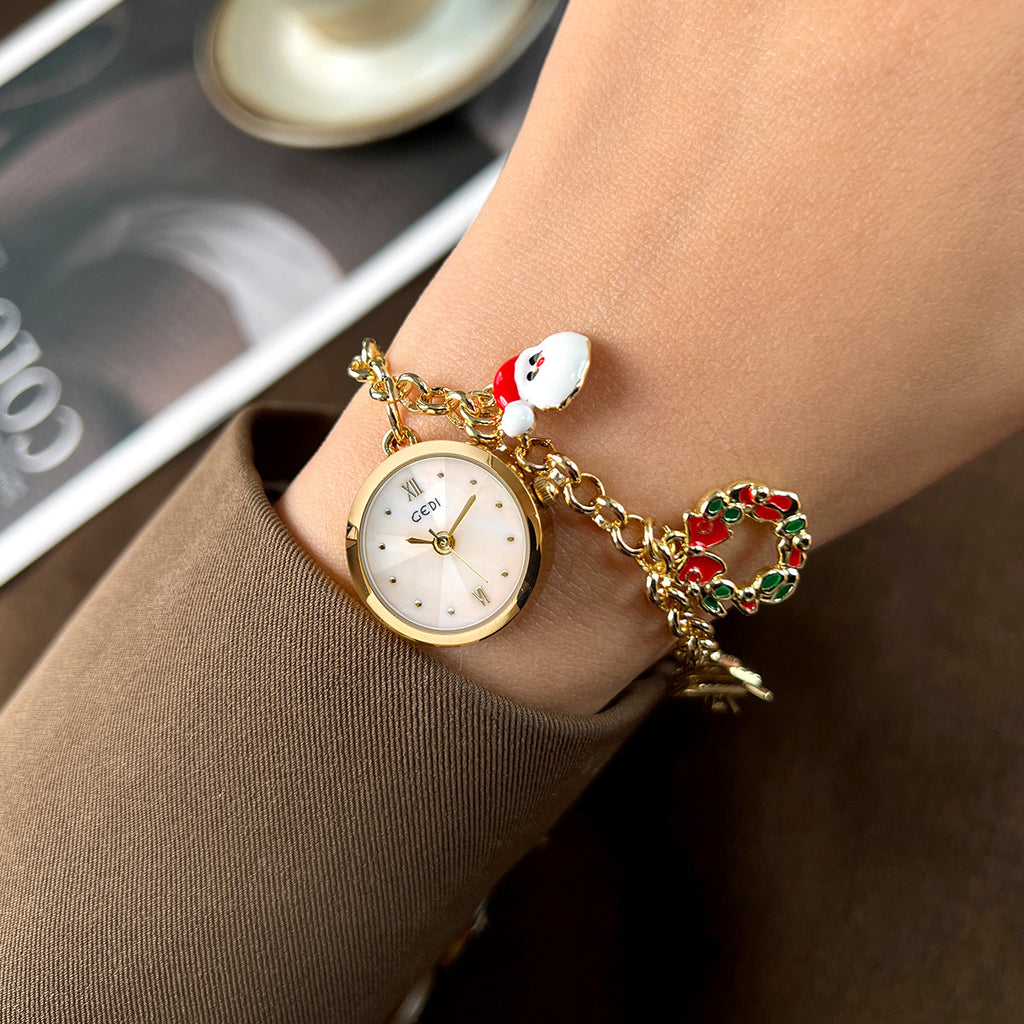 Reloj de cuarzo con pulsera navideña para mujer