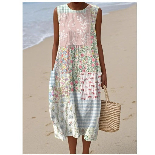 Vestido de mujer con cintura elástica y estampado de moda