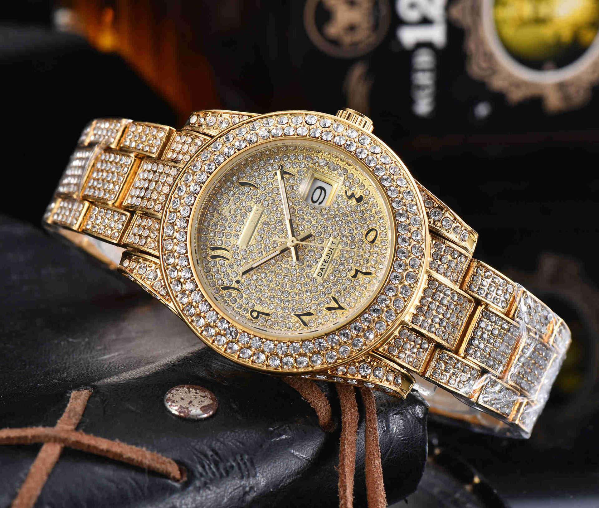 Reloj de cuarzo de acero inoxidable con diamantes para hombre