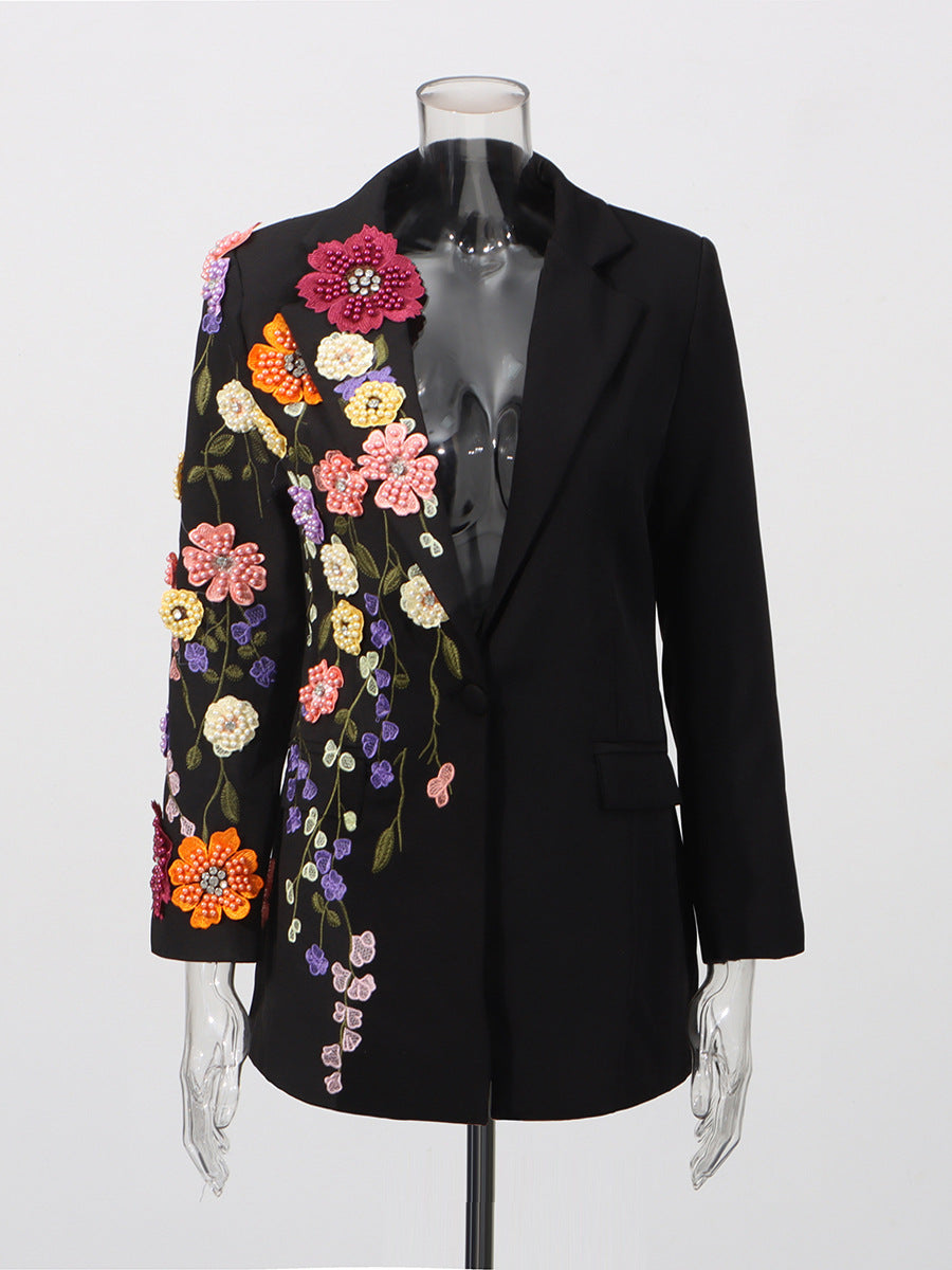 Elegantes blazers con bordados florales tridimensionales