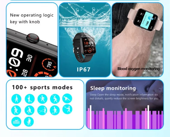 Reloj inteligente para hombre y mujer, 1,83 pulgadas, Bluetooth, monitor de ritmo cardíaco y actividad física