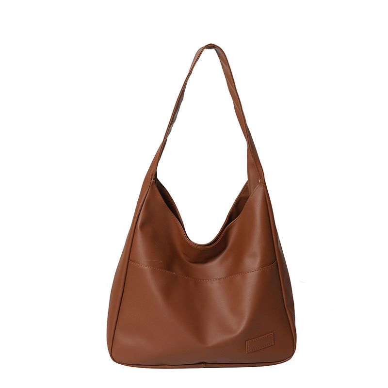 Bolso tote informal sencillo con textura de color sólido, estilo retro, de gran capacidad