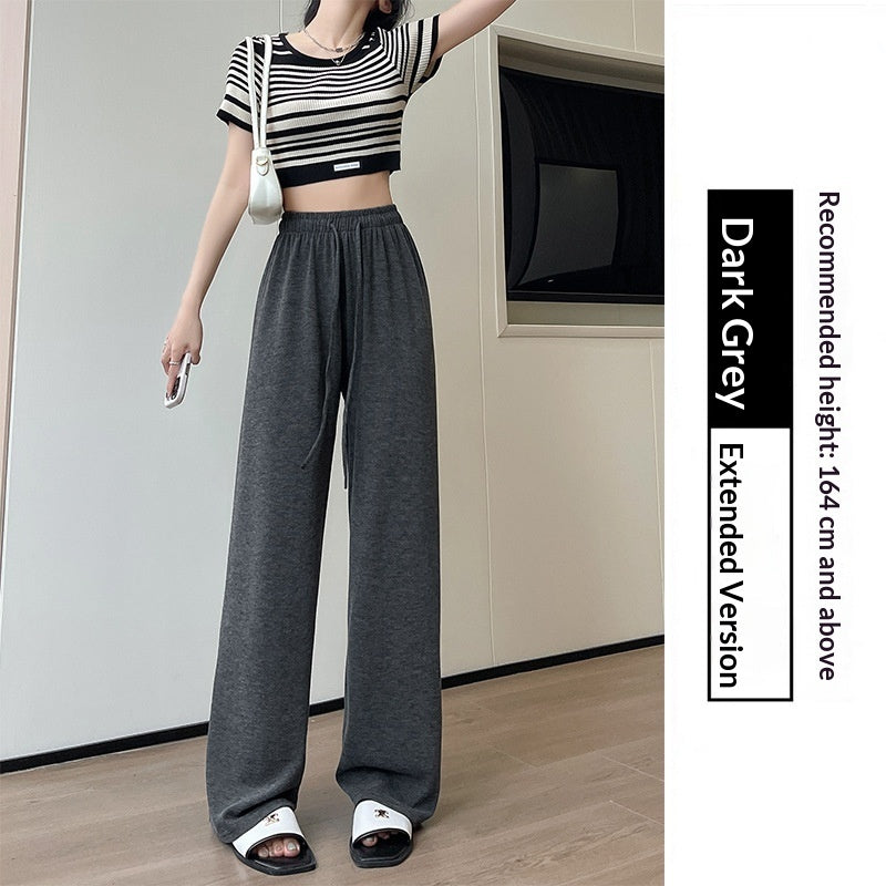 Pantalones de punto rectos de cintura alta y pierna ancha para mujer