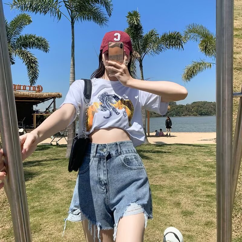 Pantalones cortos vaqueros rotos de verano para mujer