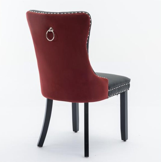 Colección de muebles, juego de 2 sillas de comedor modernas de alta gama con capitoné de madera maciza, tapizadas en PU y terciopelo.