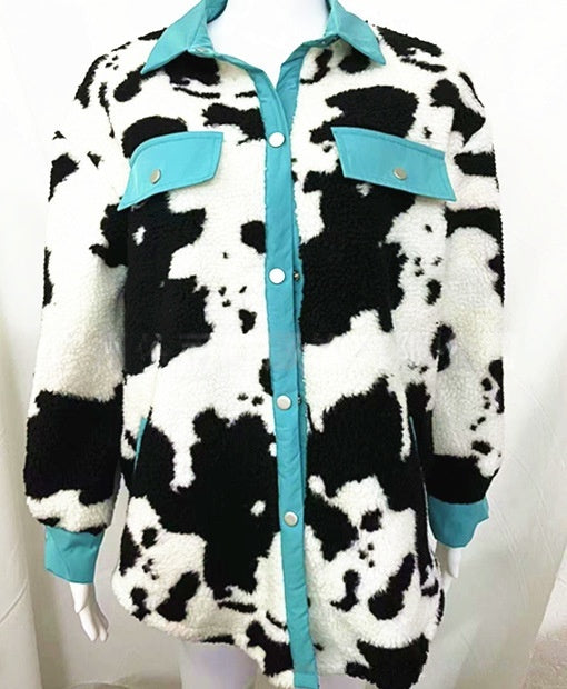 Camisa de solapa euroamericana de otoño-invierno, abrigo cálido, holgado, con patchwork de colores contrastantes y manga larga
