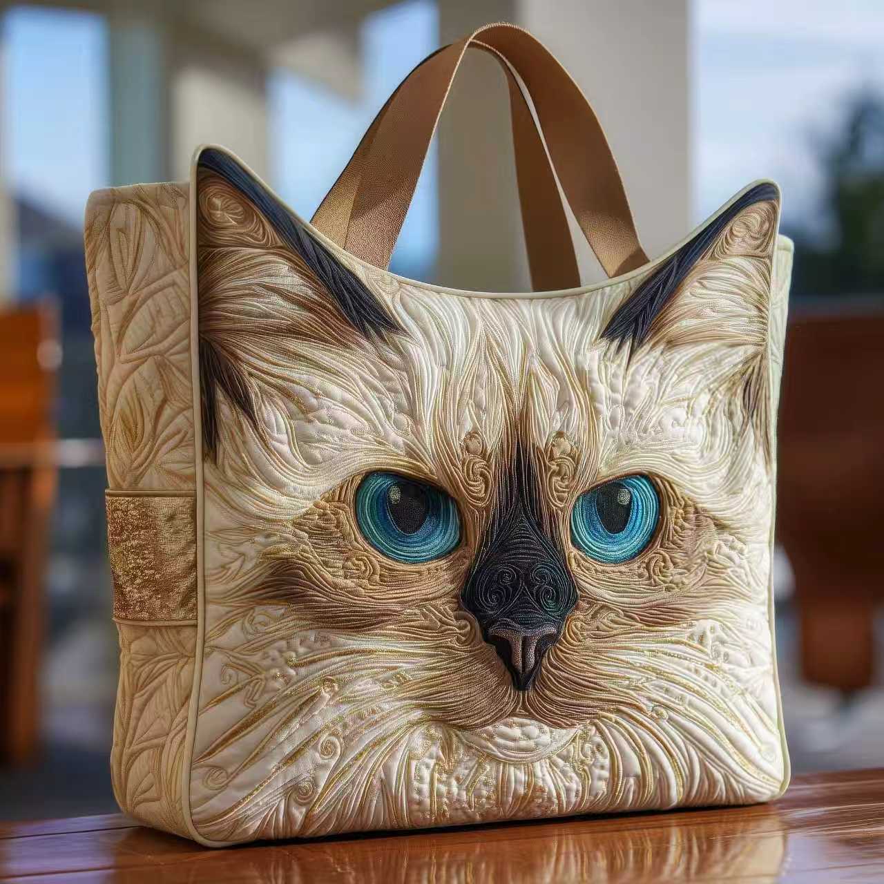 Bolso tote creativo de gran capacidad con impresión digital y bordado acolchado.