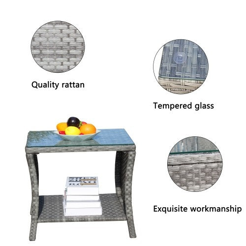 Muebles de exterior para patio, 1 mesa de centro con vidrio templado transparente