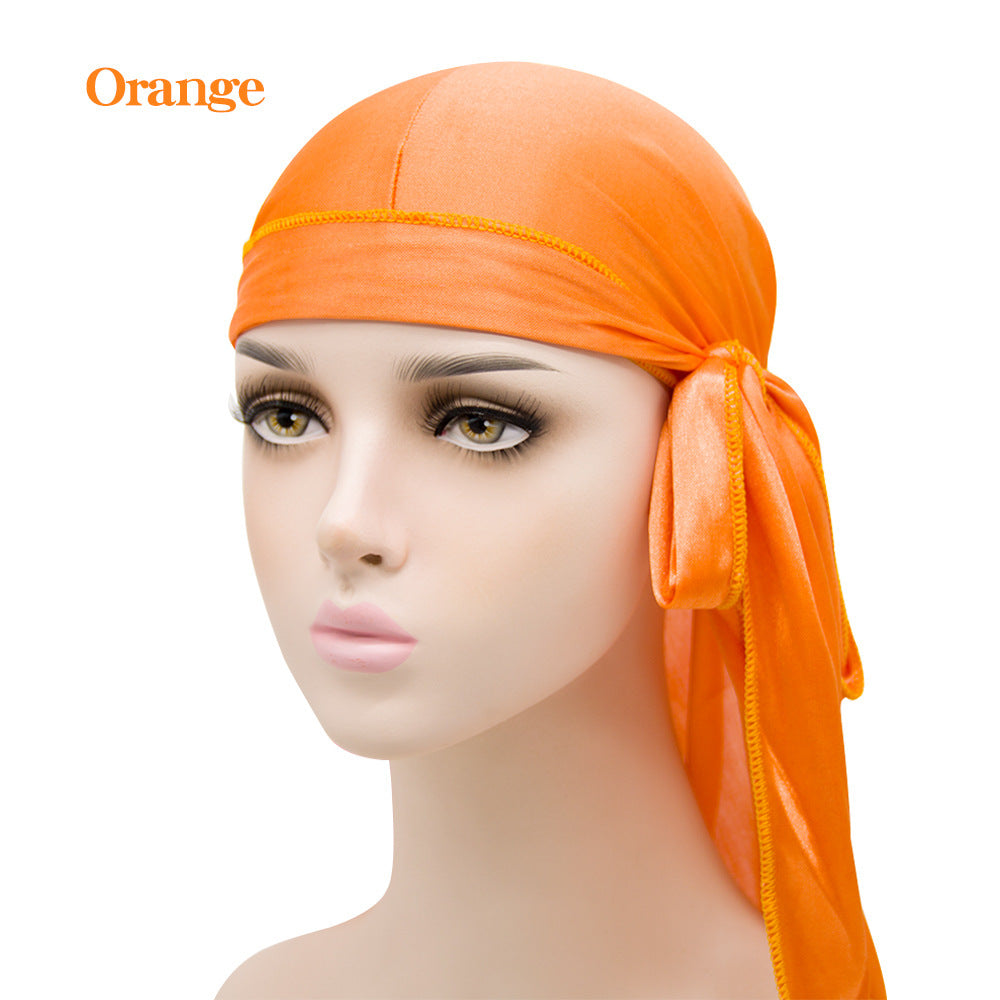Gorro pirata elástico de cola larga de satén unisex y turbante hip hop para hombre y mujer, bandana elástica para disfraz y moda.