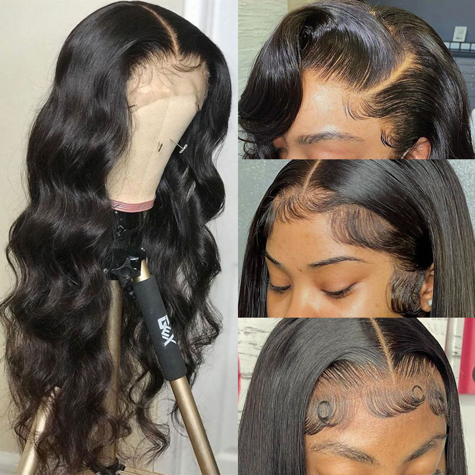 Pelucas sintéticas con encaje frontal, cabello largo y rizado, tocado