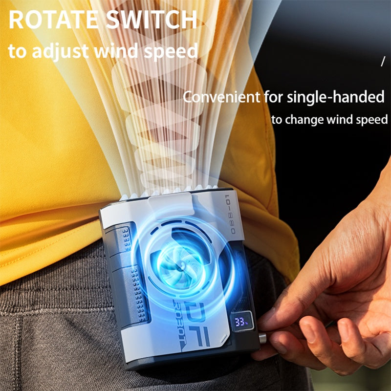 Ventilador de cintura para exteriores de viento fuerte, 5000 mAh, portátil, para colgar en el cuello, multifuncional, pequeño banco de energía
