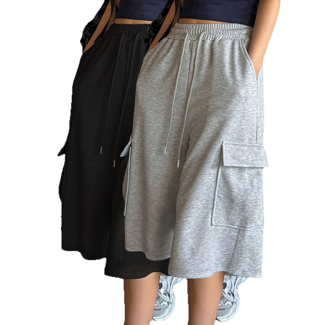 Straight-leg Figure-flattering Gray Wide-leg Capris Versatile