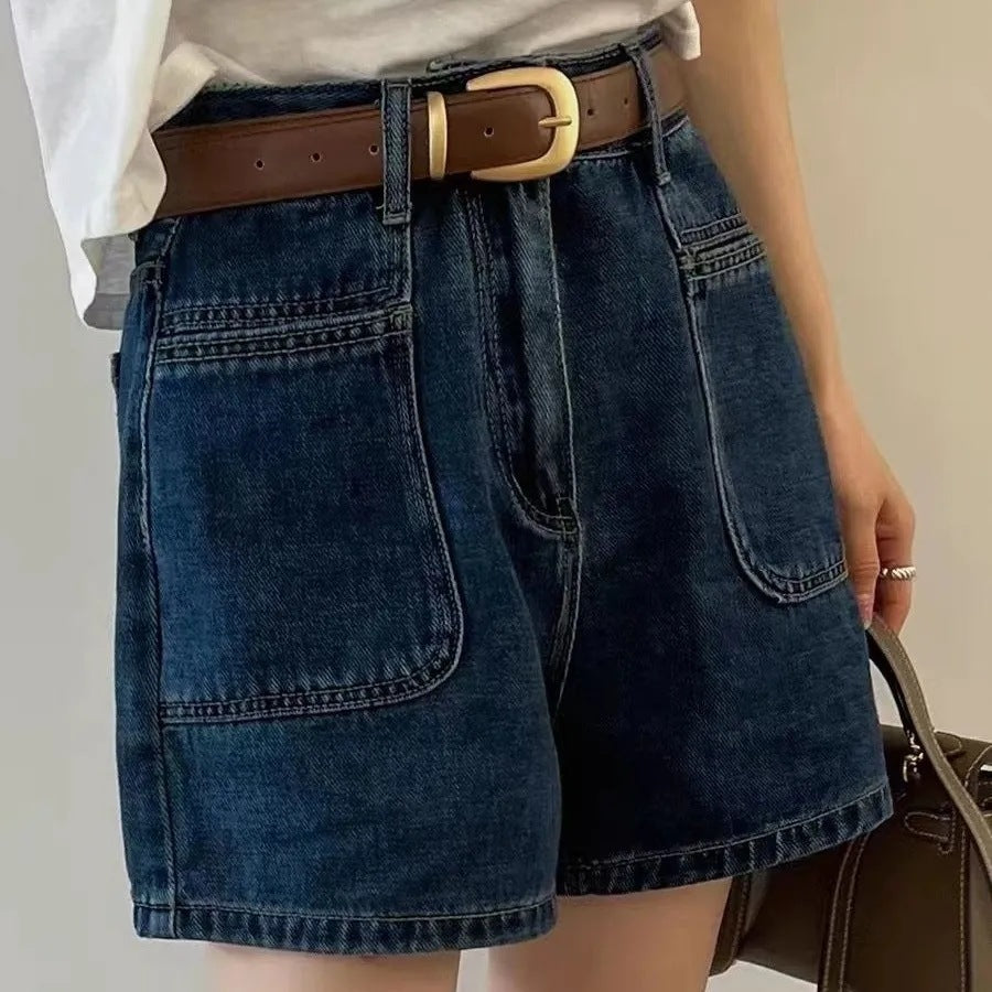 Short High-waisted Slimming Wide-leg Retro Pants In Vintage Blue