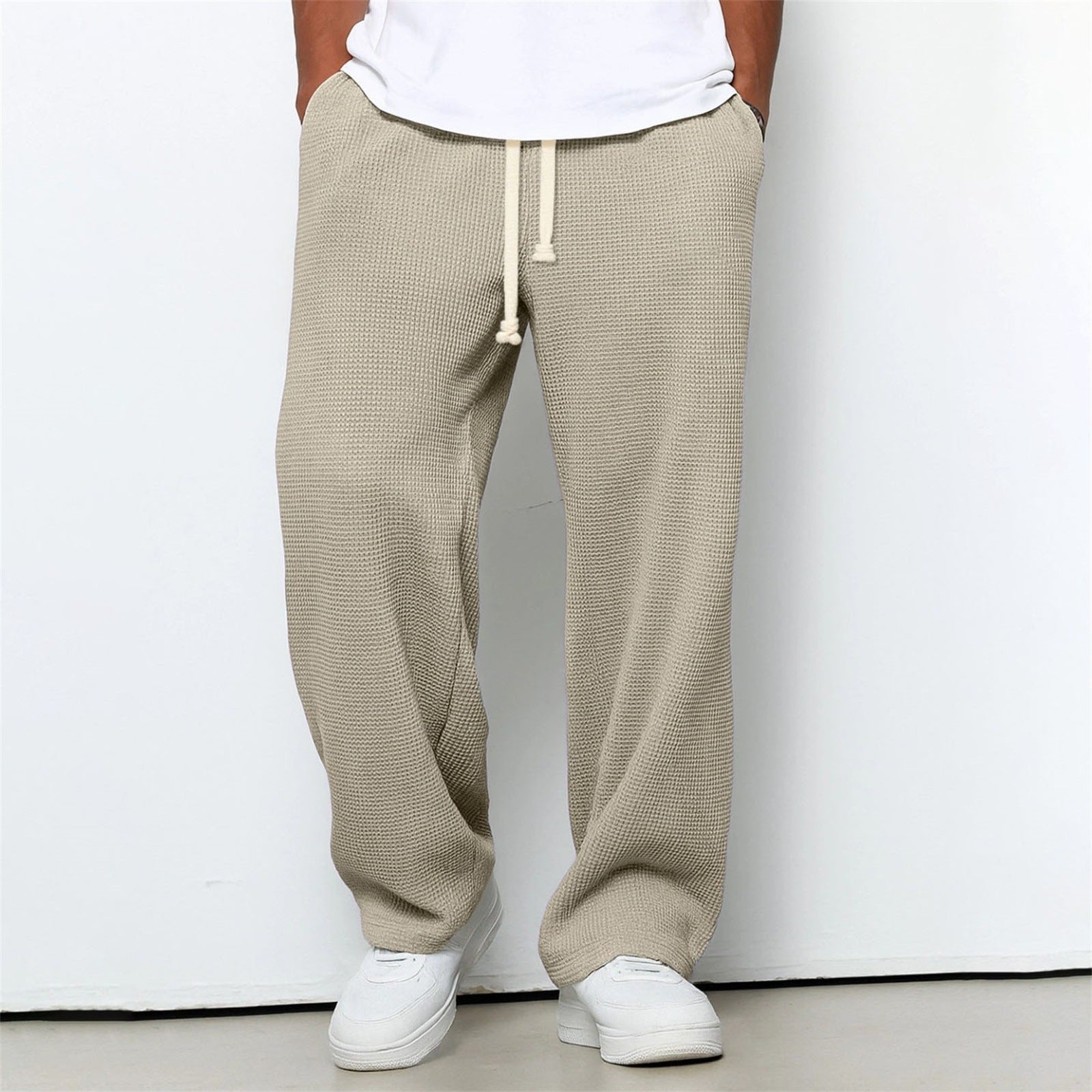 Pantalones deportivos anchos de punto gofre de corte relajado para hombre