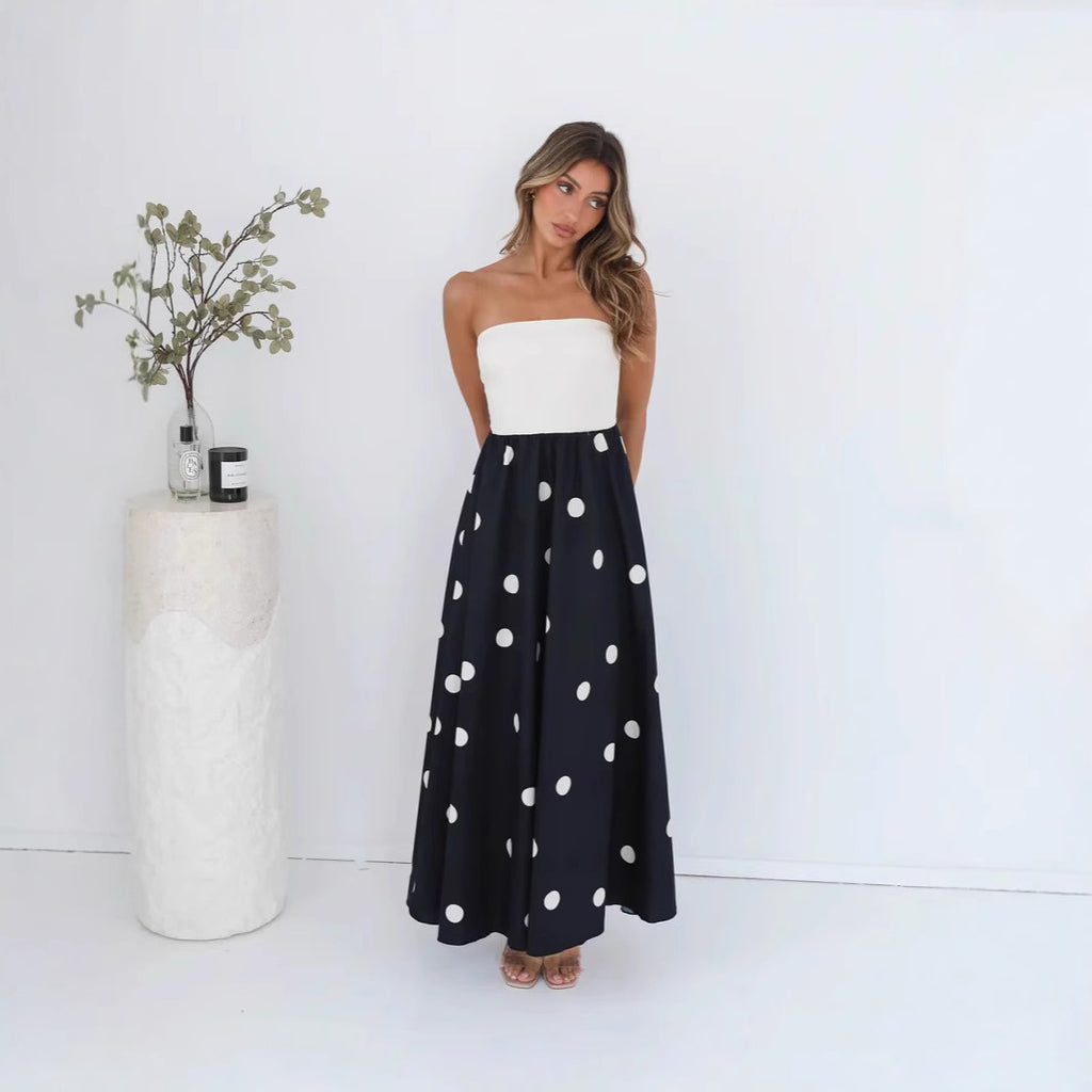 Polka-Dot Print Patchwork Sexy Wrap-Style A-Line Elegant Womens Dress