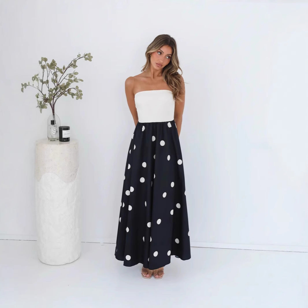 Polka-Dot Print Patchwork Sexy Wrap-Style A-Line Elegant Womens Dress