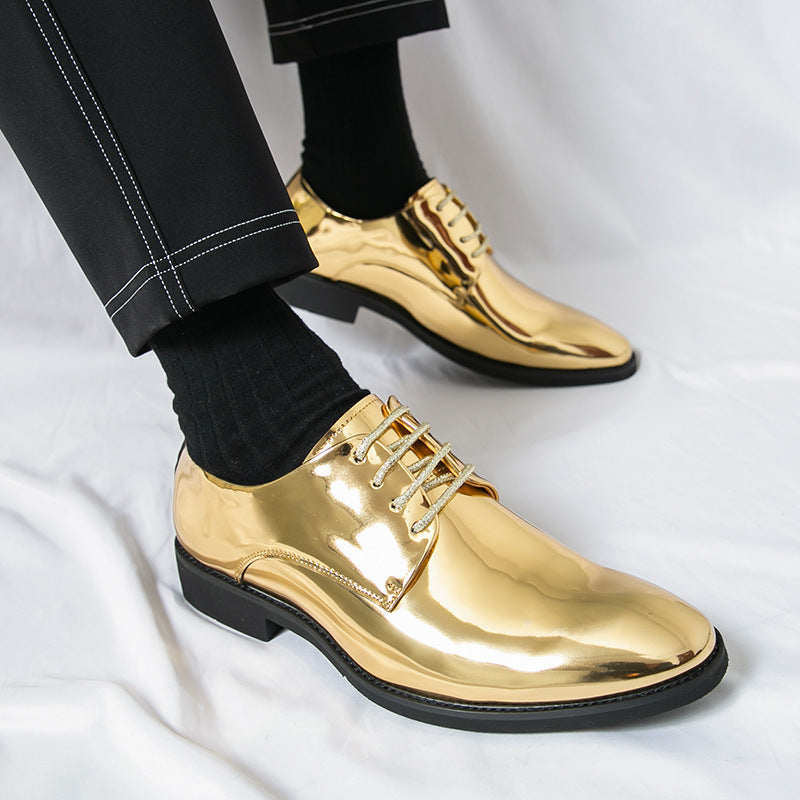 Zapatos casuales de cuero brillante con punta puntiaguda para hombre, estilo británico